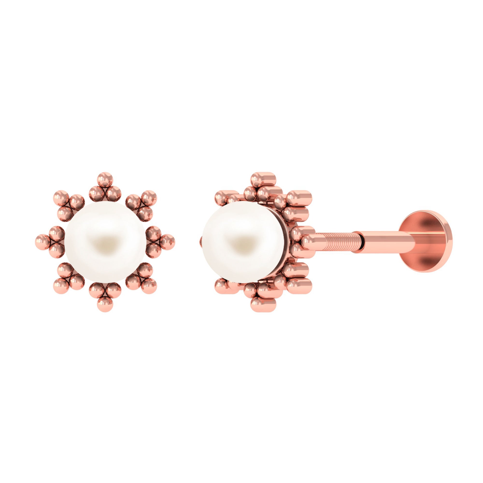 Arisha Jewels-Natural Freshwater Pearl Solitaire Cartilage Earring in Beaded Frame