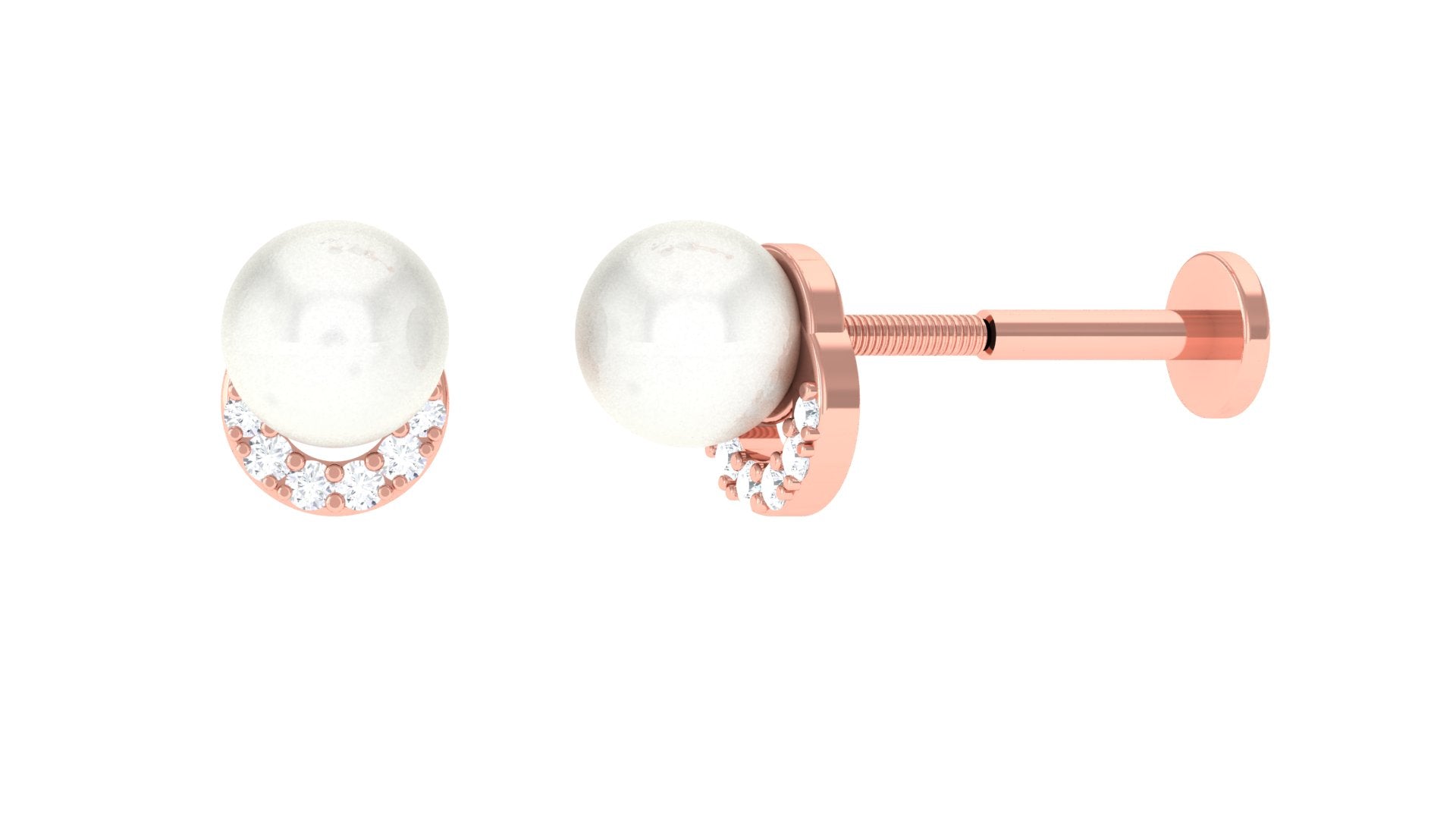 Arisha Jewels-Unique Freshwater Pearl Solitaire Helix Earring with Diamond