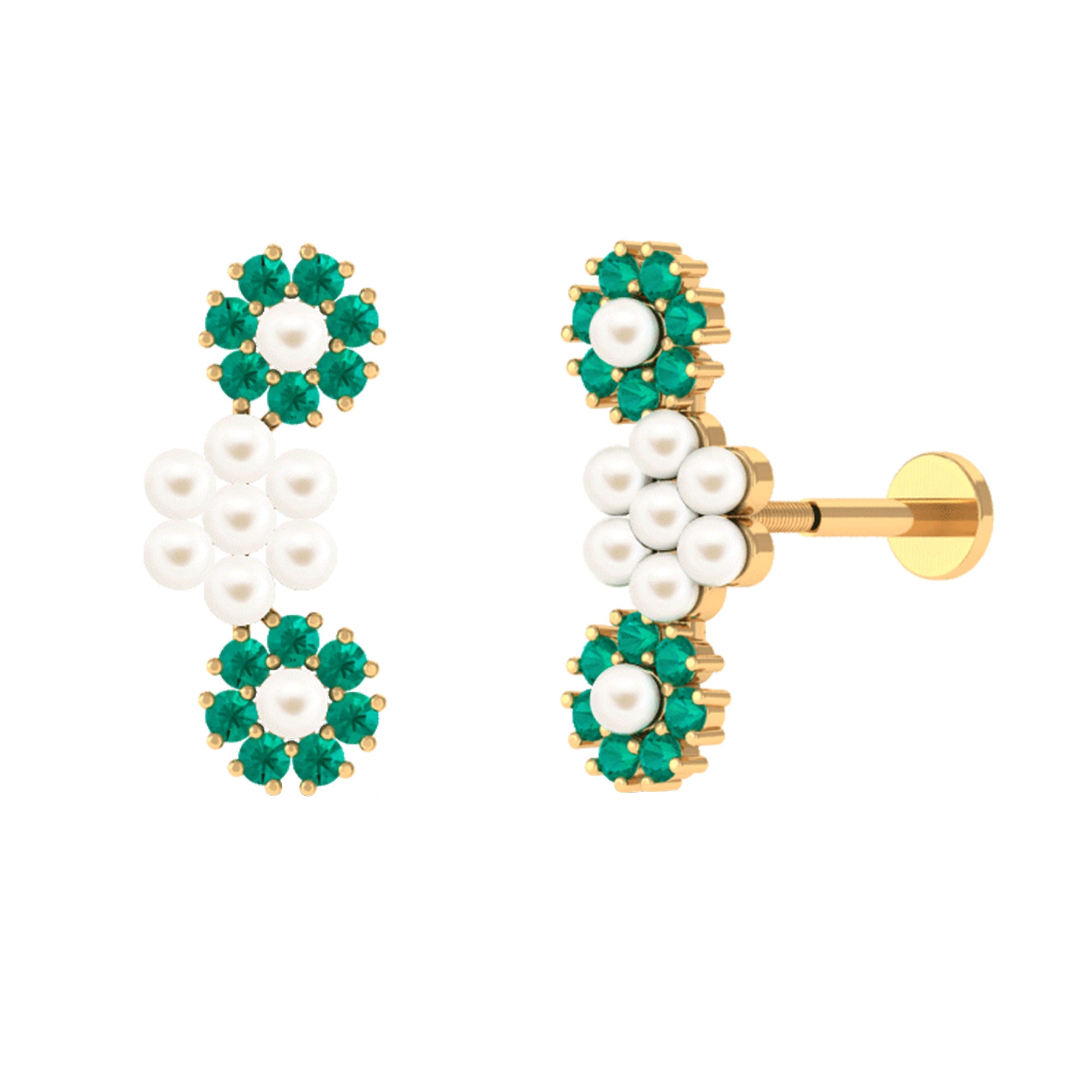 Freshwater Pearl Flower Crawler Earring with Emerald Freshwater Pearl - ( AAA ) - Quality - Arisha Jewels