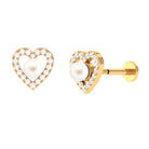 Freshwater Pearl Heart Helix Earring with Diamond Freshwater Pearl - ( AAA ) - Quality - Arisha Jewels