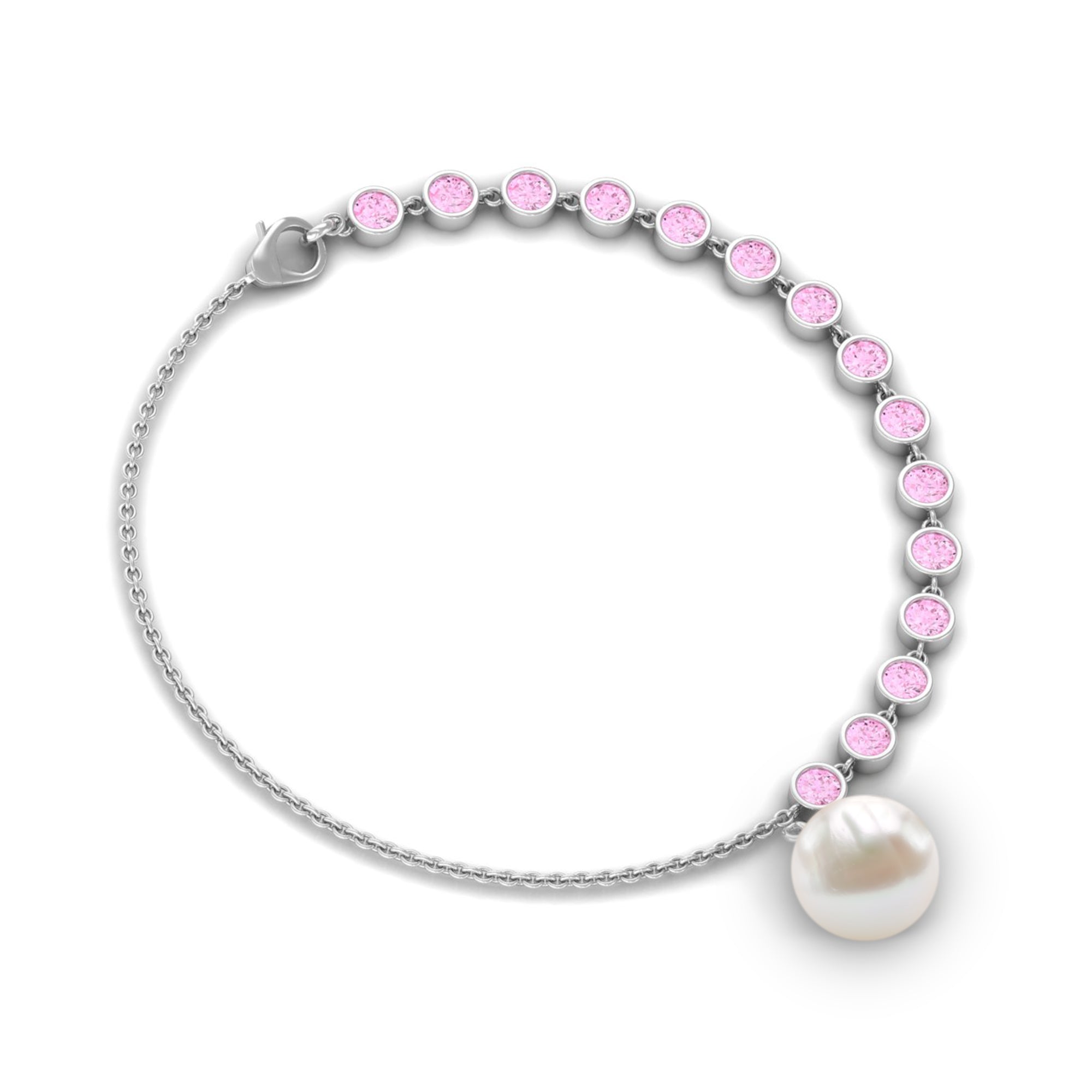 Arisha Jewels-Freshwater Pearl Charm Bracelet with Pink Sapphire