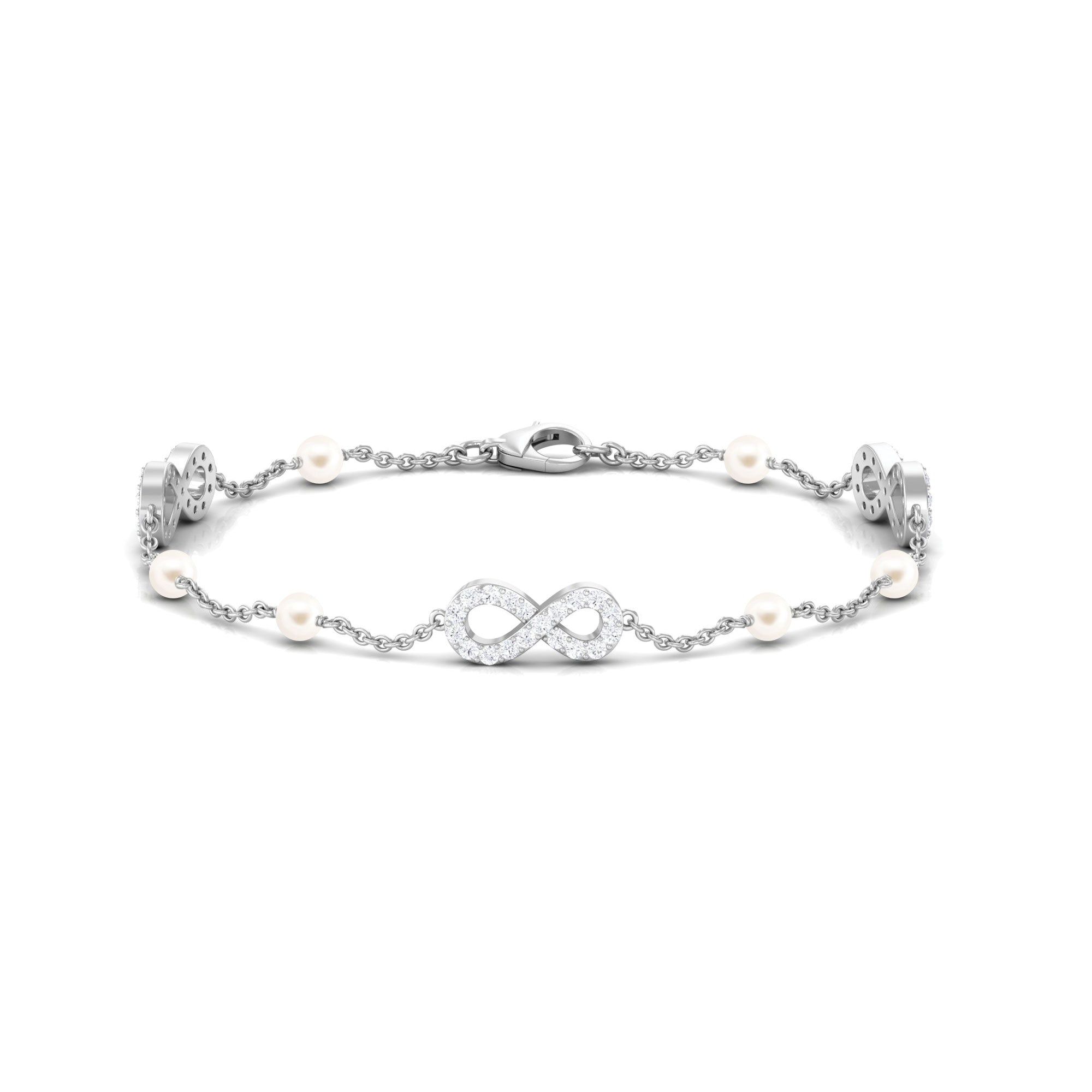 Freshwater Pearl Station Chain Bracelet with Diamond Infinity Freshwater Pearl - ( AAA ) - Quality - Arisha Jewels