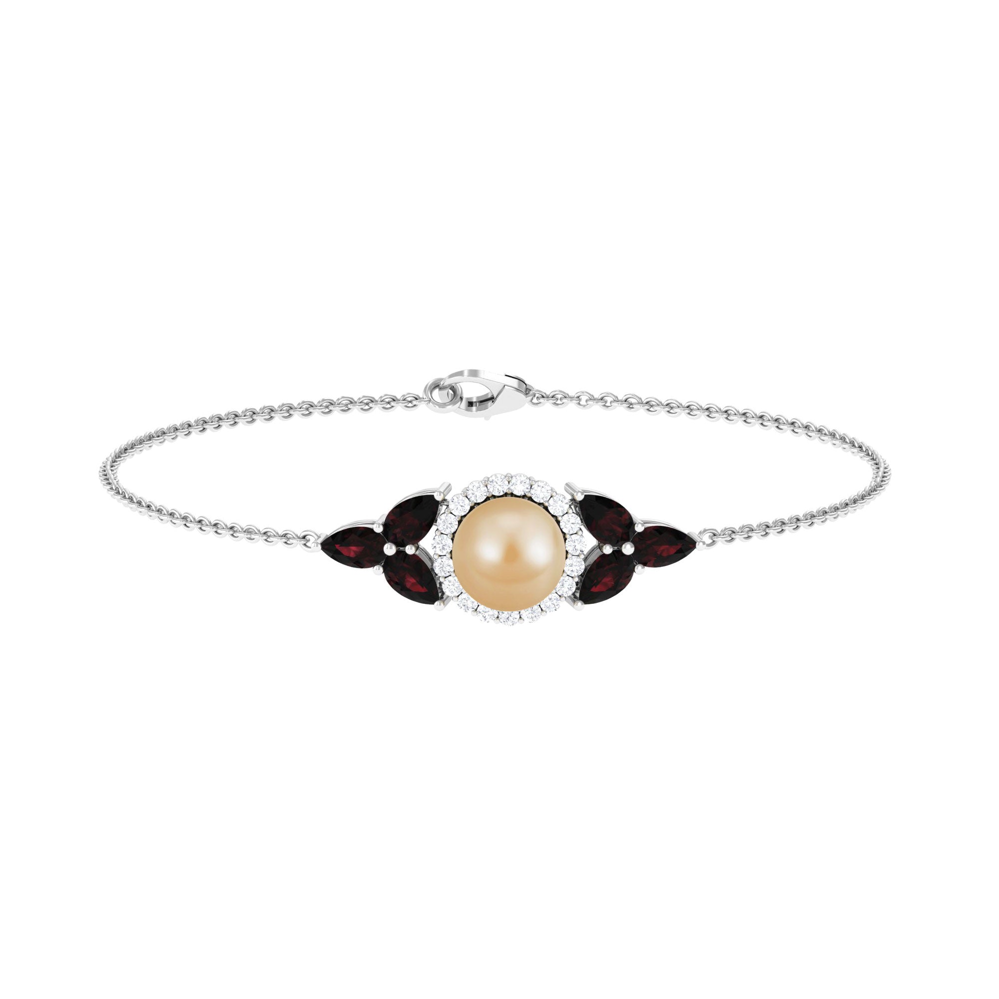 South Sea Pearl Chain Bracelet with Garnet and Diamond South Sea Pearl-AAA Quality - Arisha Jewels