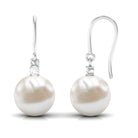 Arisha Jewels-White Freshwater Pearl Drop Earrings with Diamond