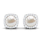 Arisha Jewels-Freshwater Pearl Stud Earrings with Diamond Halo