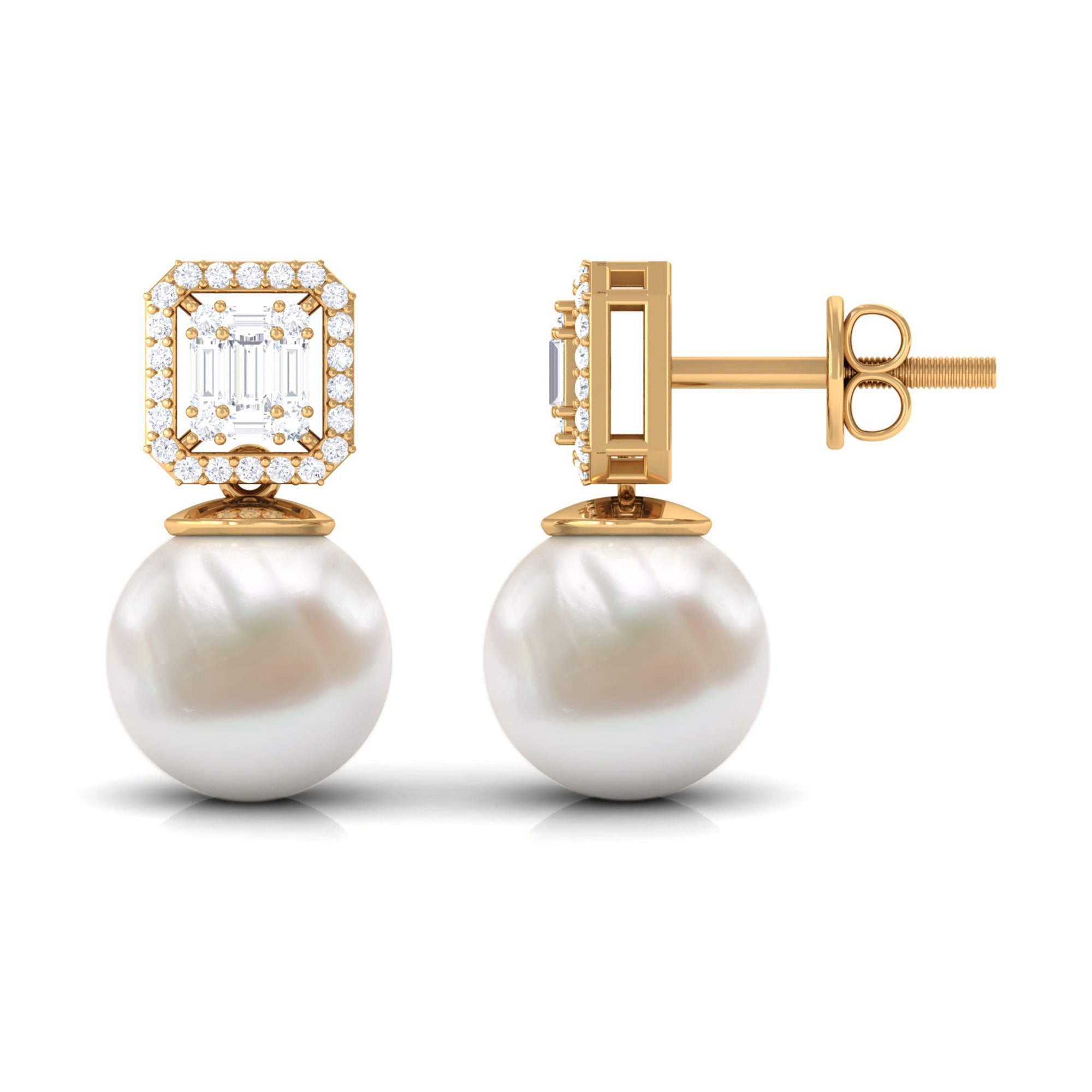 Arisha Jewels-Classic Freshwater Pearl Drop Earrings with Diamond