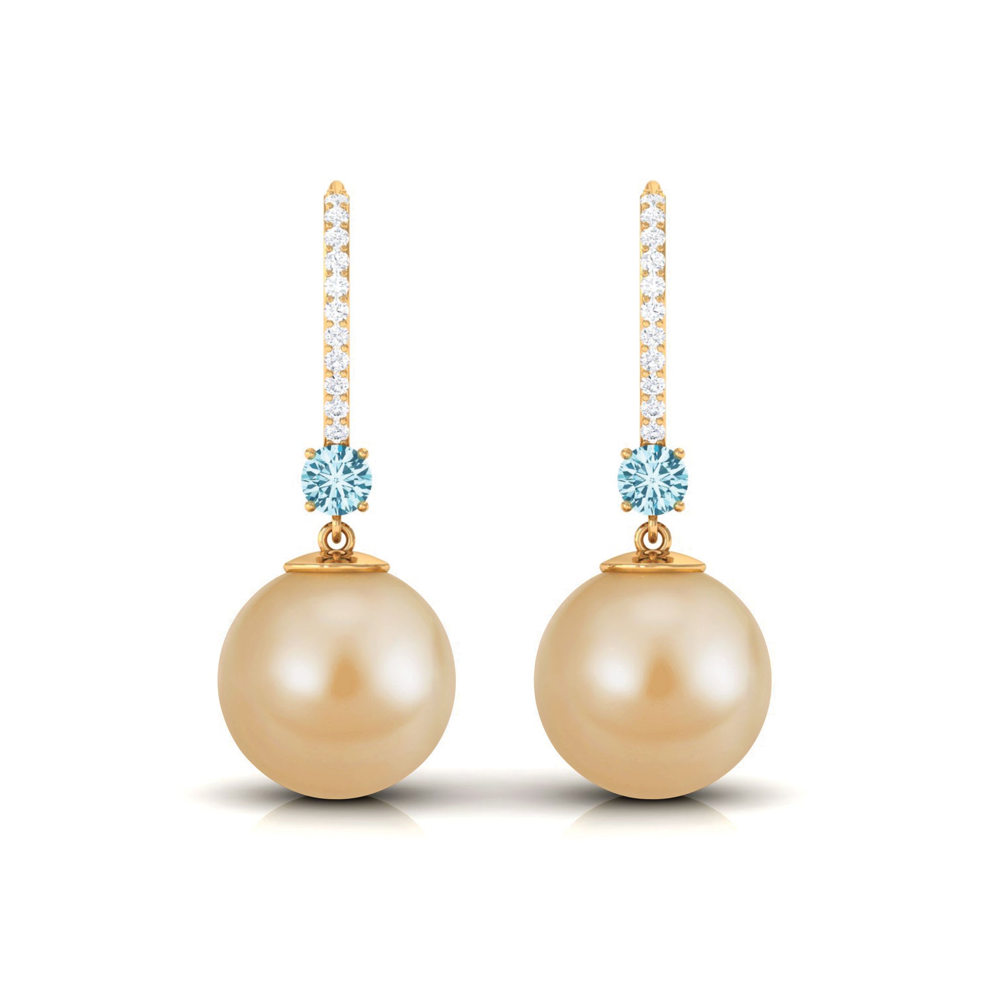 South Sea Pearl Drop Earrings with Aquamarine and Diamond South Sea Pearl-AAAA Quality - Arisha Jewels