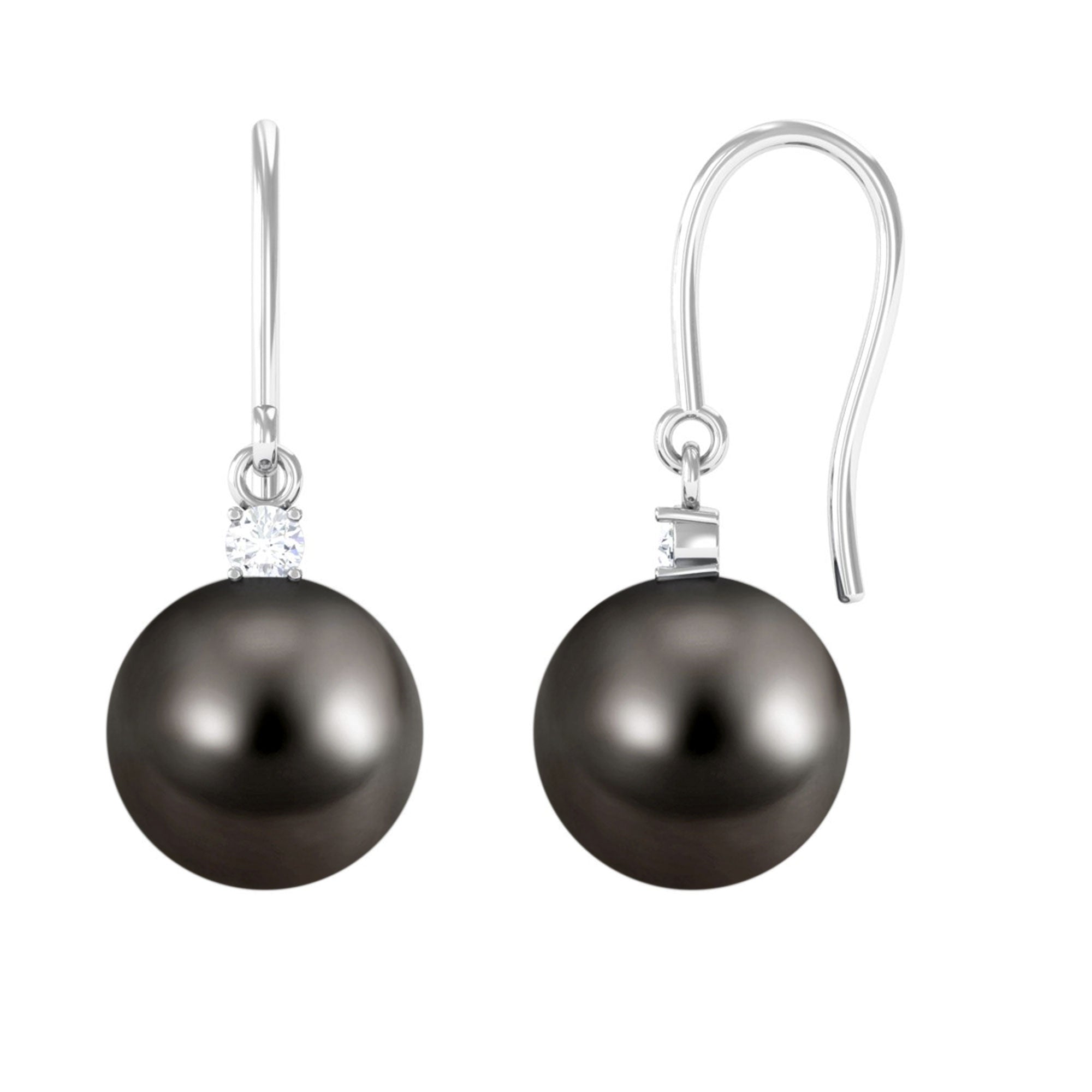 Arisha Jewels-Solitaire Tahitian Pearl Drop Earrings with Diamond