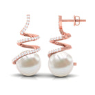 Arisha Jewels-Contemporary Freshwater Pearl Drop Earrings with Diamond