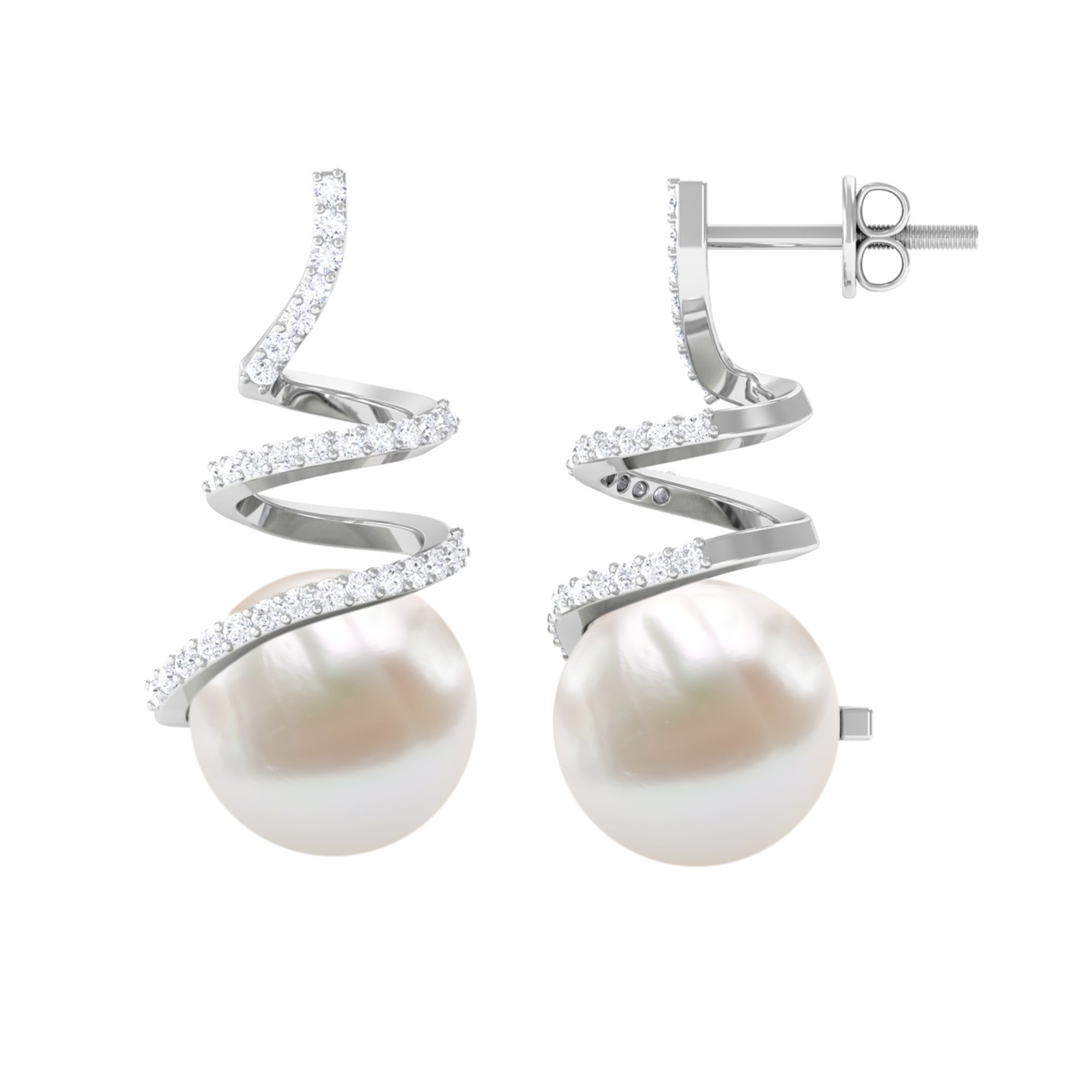 Arisha Jewels-Contemporary Freshwater Pearl Drop Earrings with Diamond