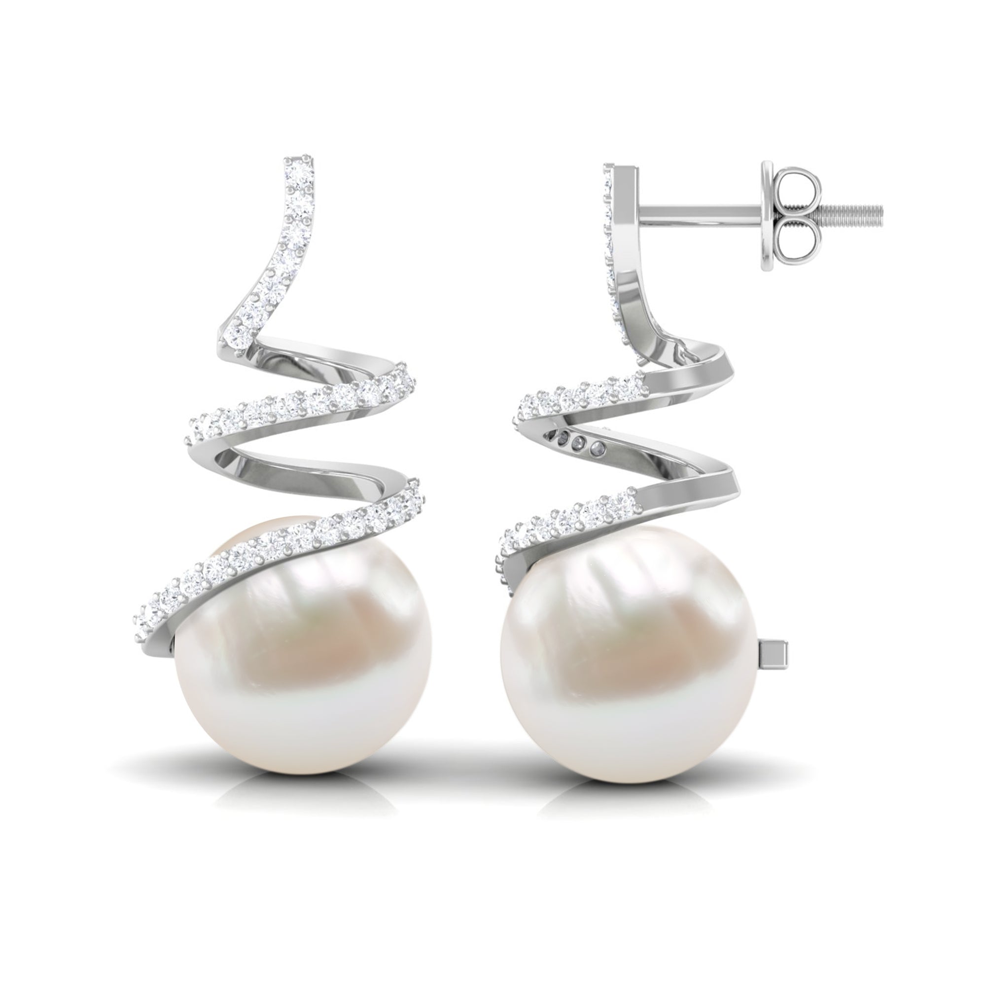 Arisha Jewels-Contemporary Freshwater Pearl Drop Earrings with Diamond