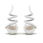 Arisha Jewels-Contemporary Freshwater Pearl Drop Earrings with Diamond