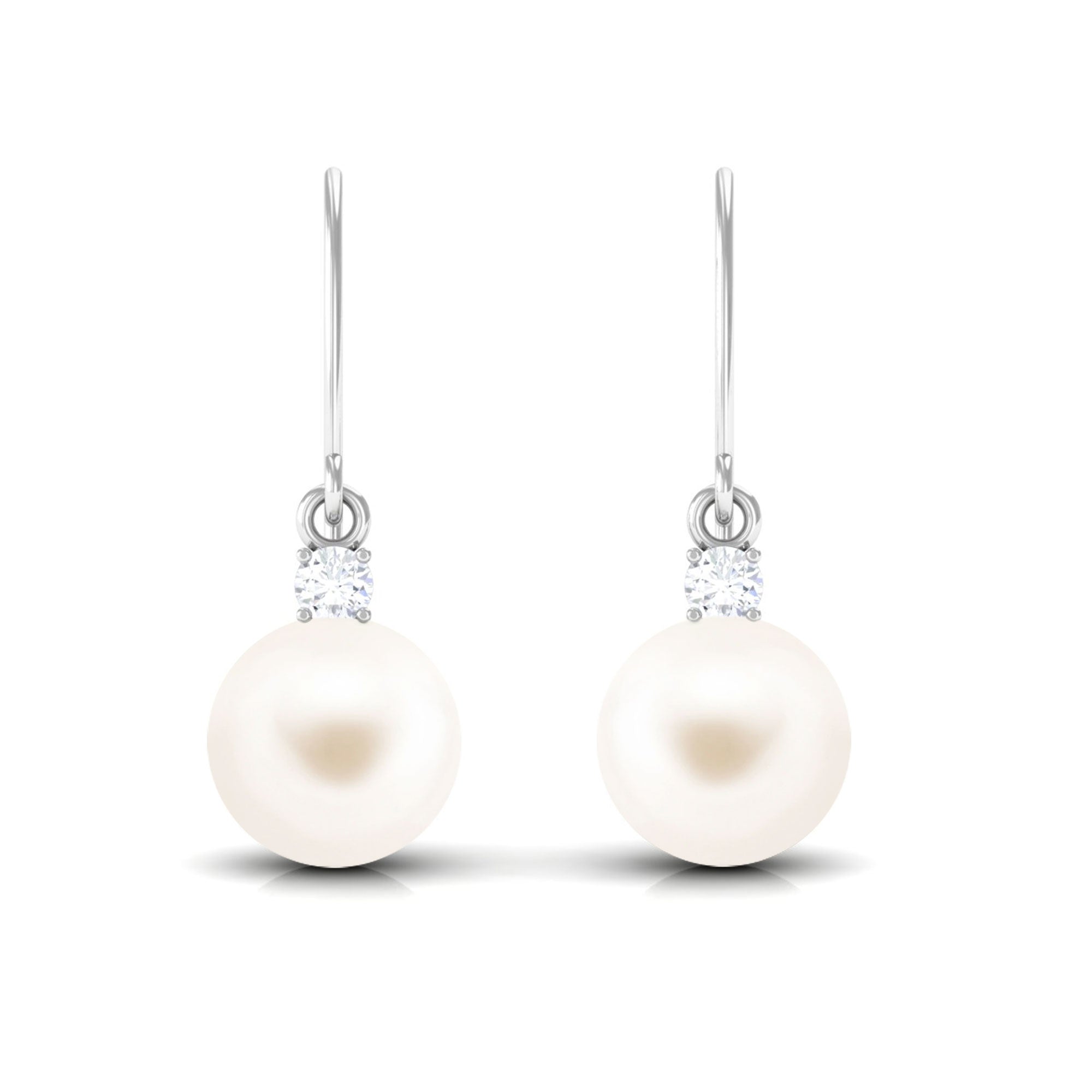 Arisha Jewels-White Freshwater Pearl Drop Earrings with Diamond