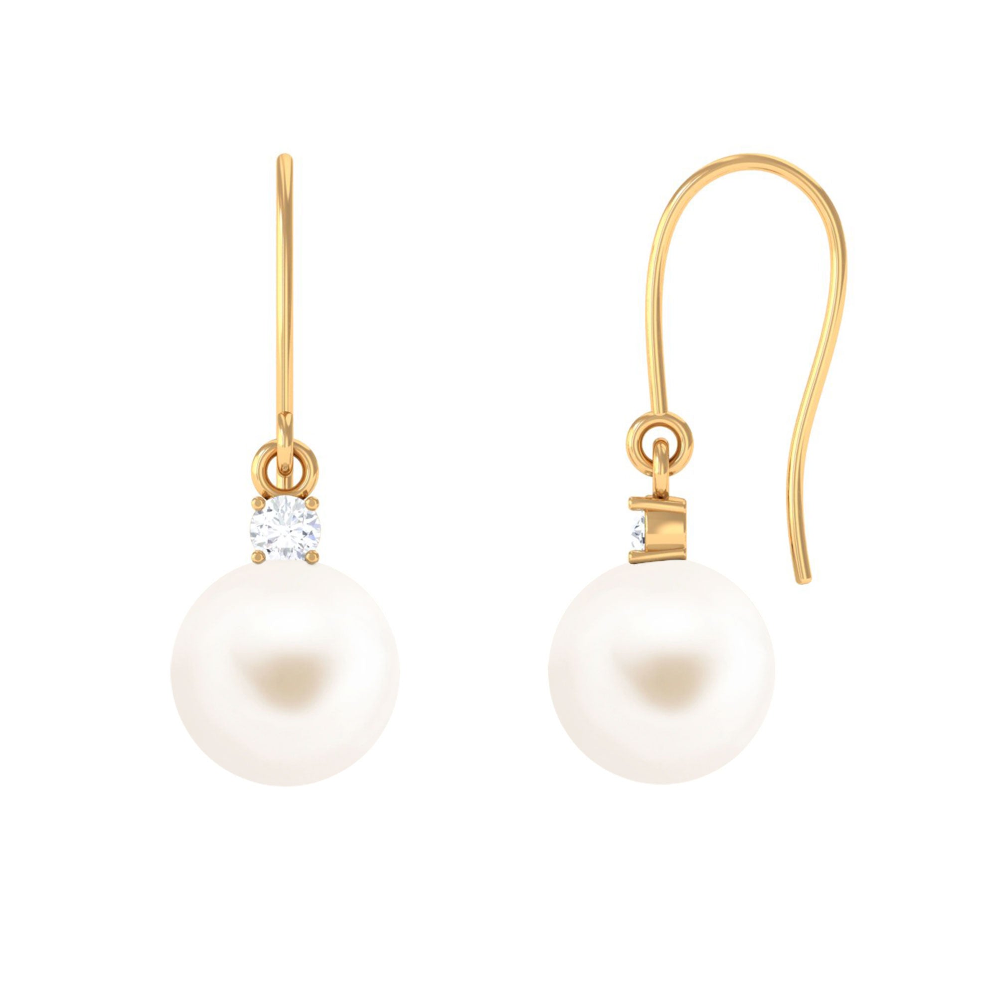 Arisha Jewels-White Freshwater Pearl Drop Earrings with Diamond