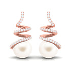 Arisha Jewels-Contemporary Freshwater Pearl Drop Earrings with Diamond