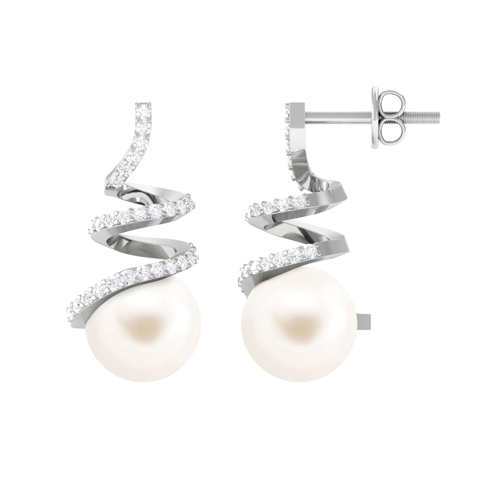 Arisha Jewels-Contemporary Freshwater Pearl Drop Earrings with Diamond