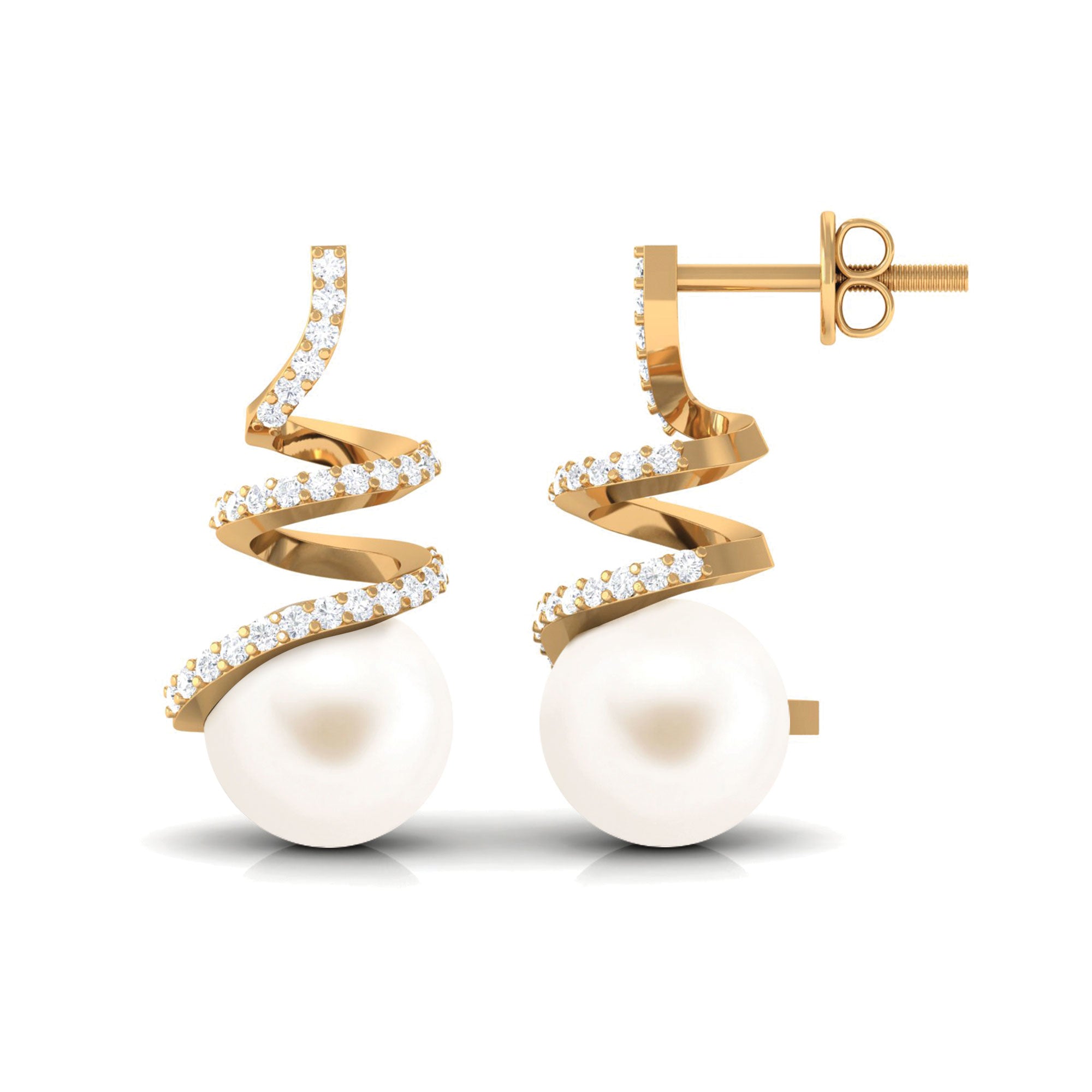 Arisha Jewels-Contemporary Freshwater Pearl Drop Earrings with Diamond