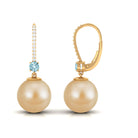 South Sea Pearl Drop Earrings with Aquamarine and Diamond South Sea Pearl-AAA Quality - Arisha Jewels