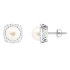 Arisha Jewels-Freshwater Pearl Stud Earrings with Diamond Halo