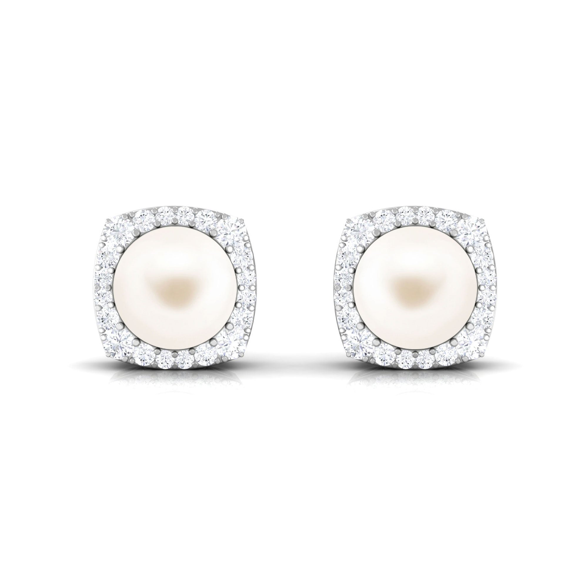 Arisha Jewels-Freshwater Pearl Stud Earrings with Diamond Halo