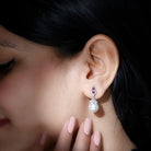 Vintage Style Pearl Drop Earrings with Tourmaline and Moissanite - Arisha Jewels