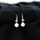 Freshwater Pearl Drop Earrings with Leaf Freshwater Pearl - ( AAA ) - Quality 92.5 Sterling Silver - Arisha Jewels