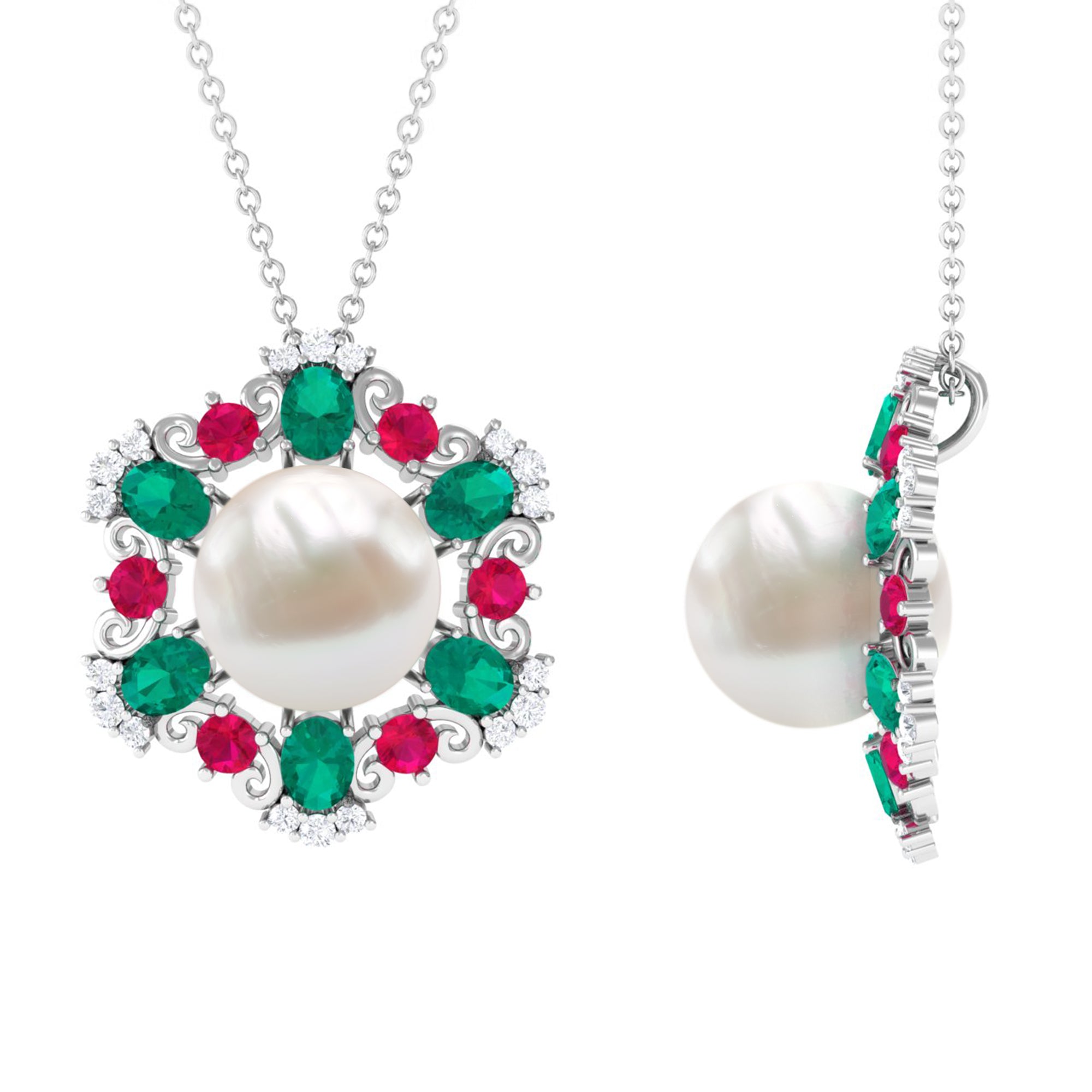 Arisha Jewels-Flower Inspired White Freshwater Pearl Cocktail Pendant Necklace