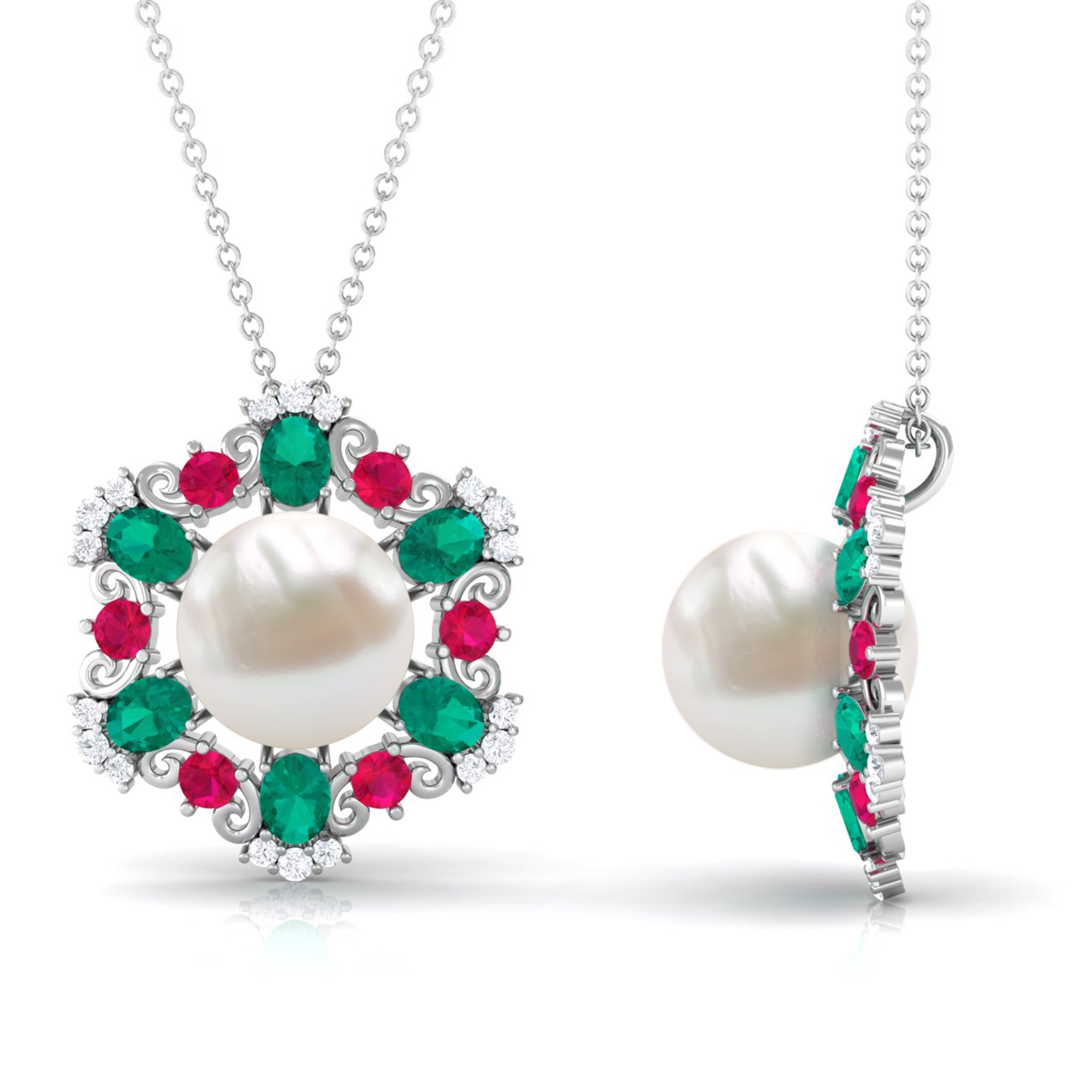 Arisha Jewels-Flower Inspired White Freshwater Pearl Cocktail Pendant Necklace