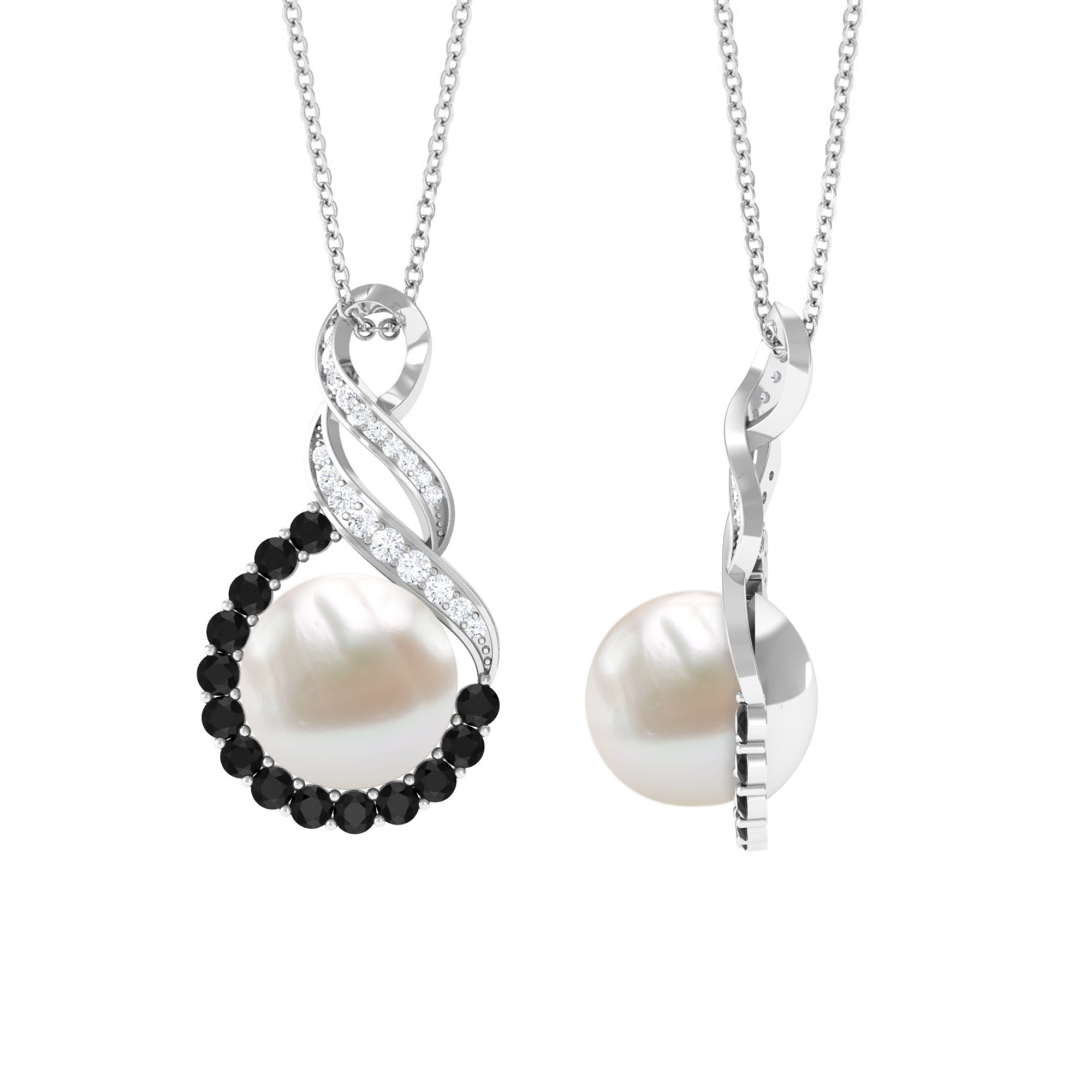 Arisha Jewels-Freshwater Pearl Infinity Dangle Pendant with Black and White Diamond