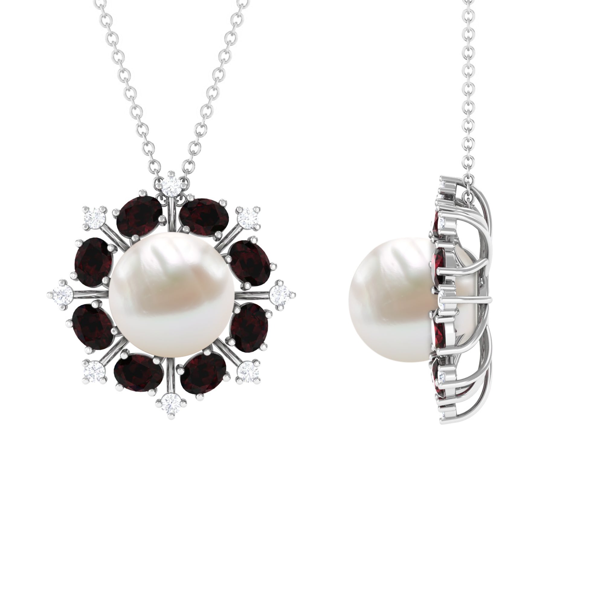 Arisha Jewels-Freshwater Pearl Statement Pendant with Garnet and Diamond