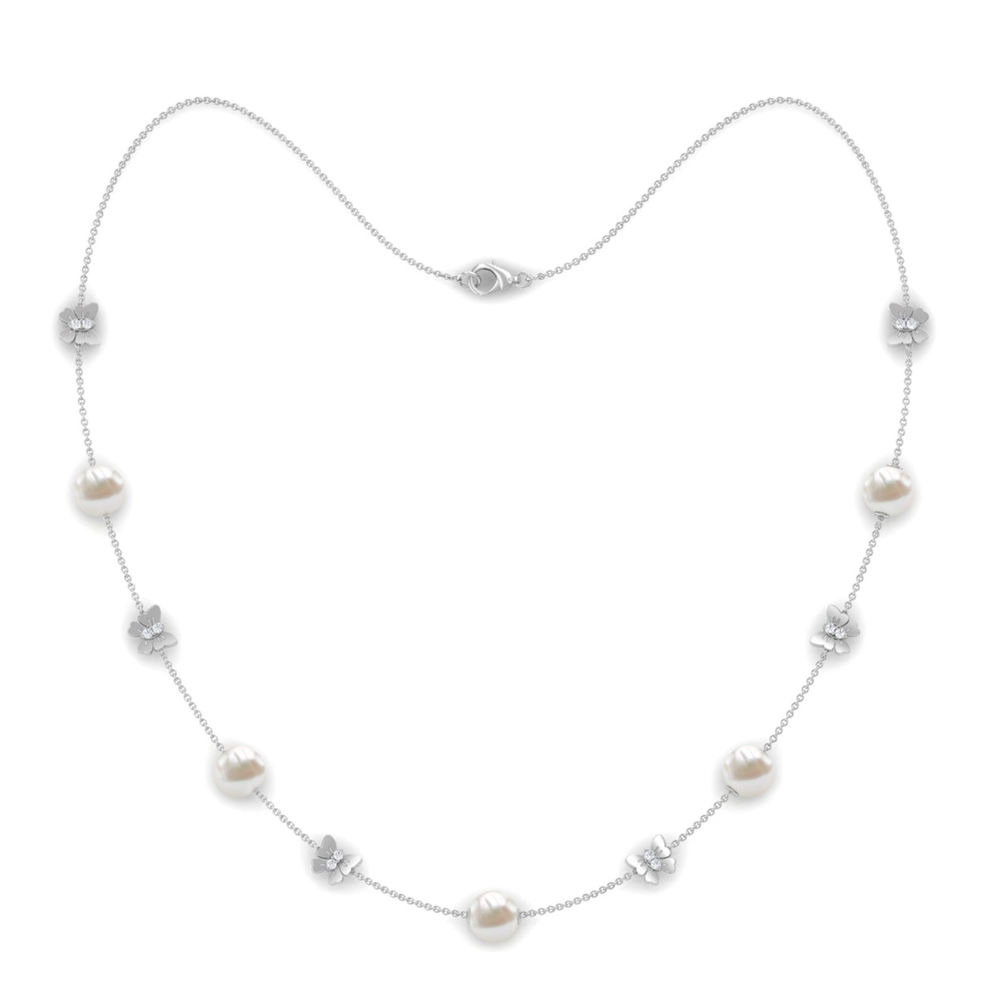 Arisha Jewels-Animal Inspired Freshwater Pearl Station Chain Necklace with Diamond