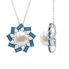 Arisha Jewels-Real Freshwater Pearl Statement Pendant with London Blue Topaz