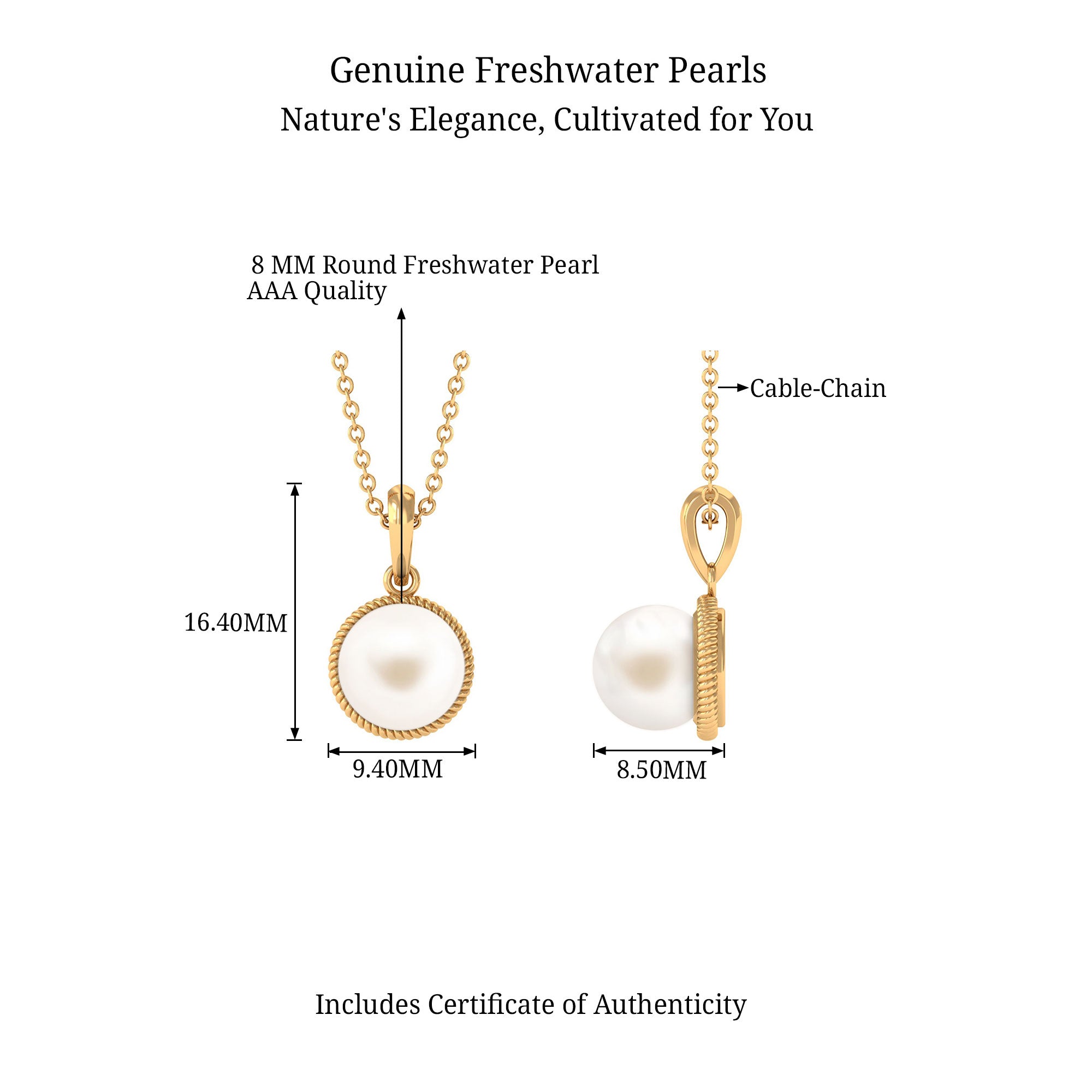 Arisha Jewels-Freshwater Pearl Solitaire Pendant in Twisted Rope Frame