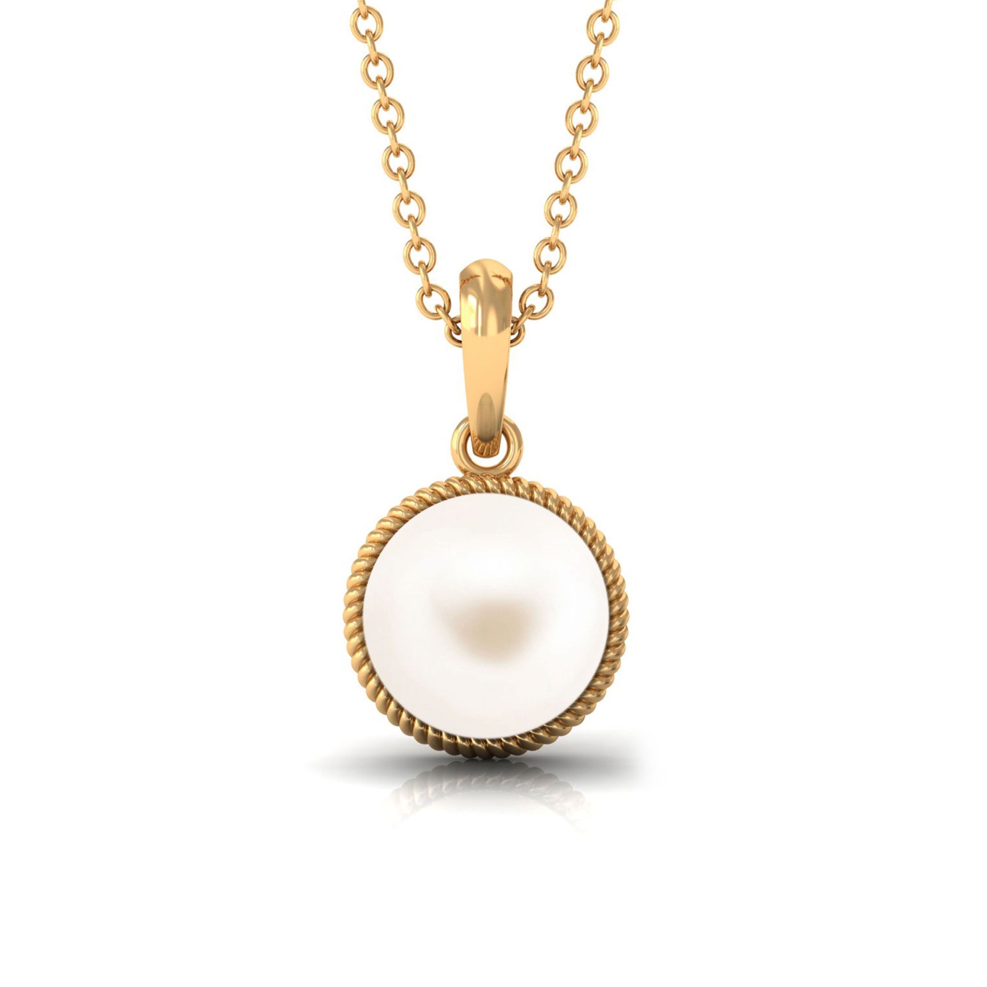 Arisha Jewels-Freshwater Pearl Solitaire Pendant in Twisted Rope Frame