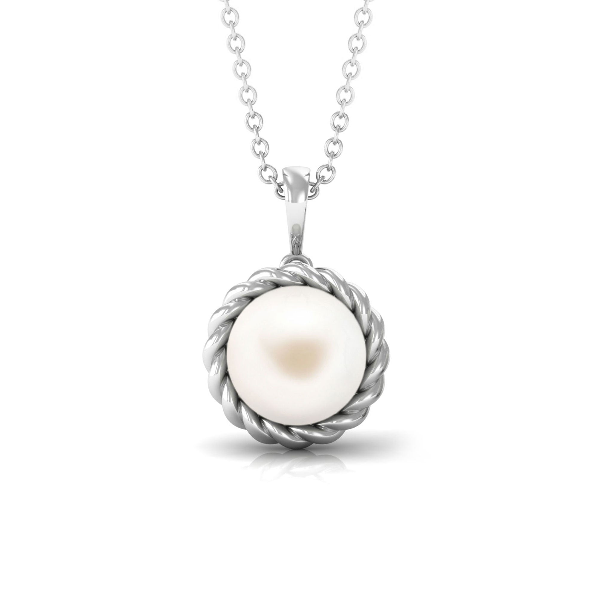 Arisha Jewels-Solitaire White Pearl Pendant in Twisted Rope Frame