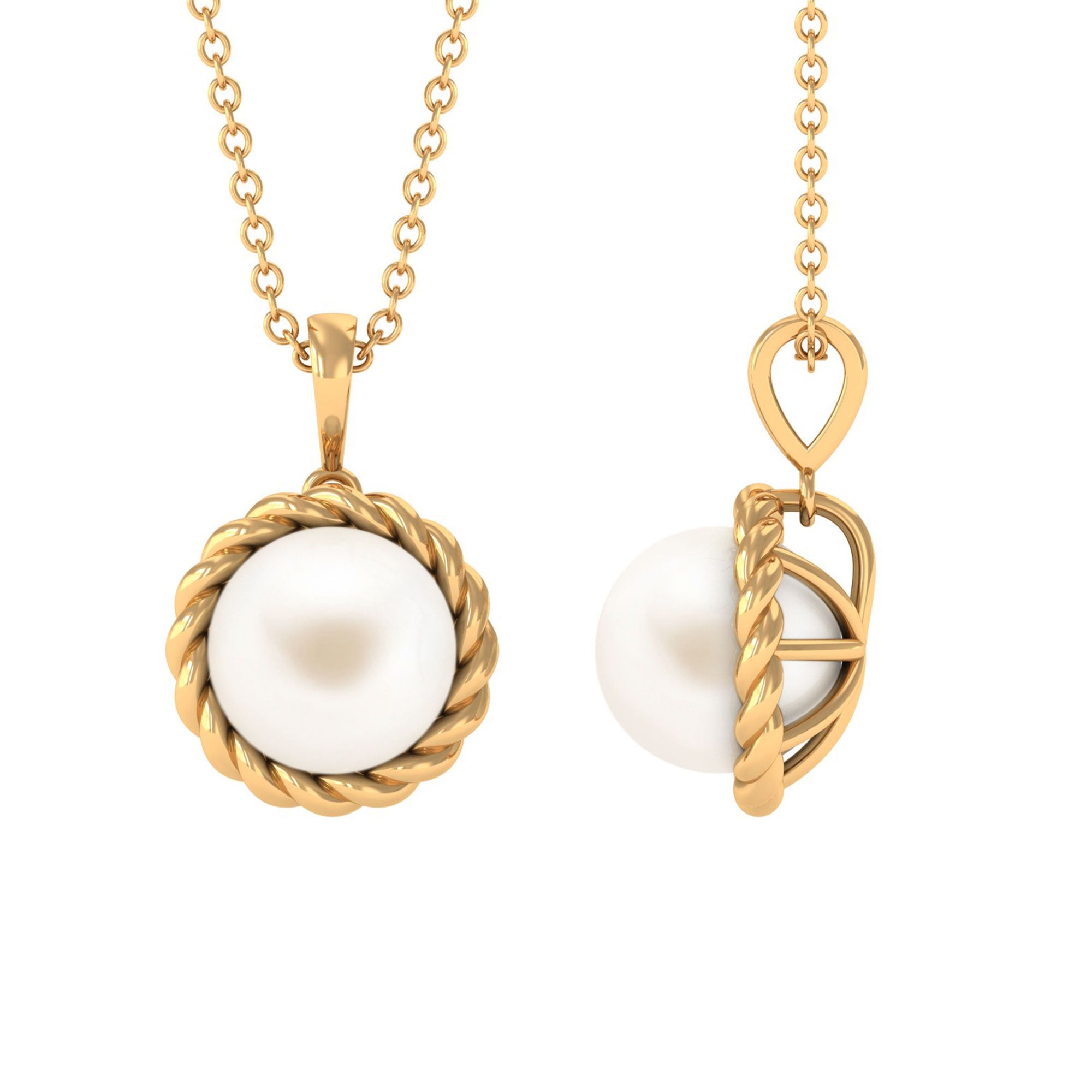 Arisha Jewels-Solitaire White Pearl Pendant in Twisted Rope Frame