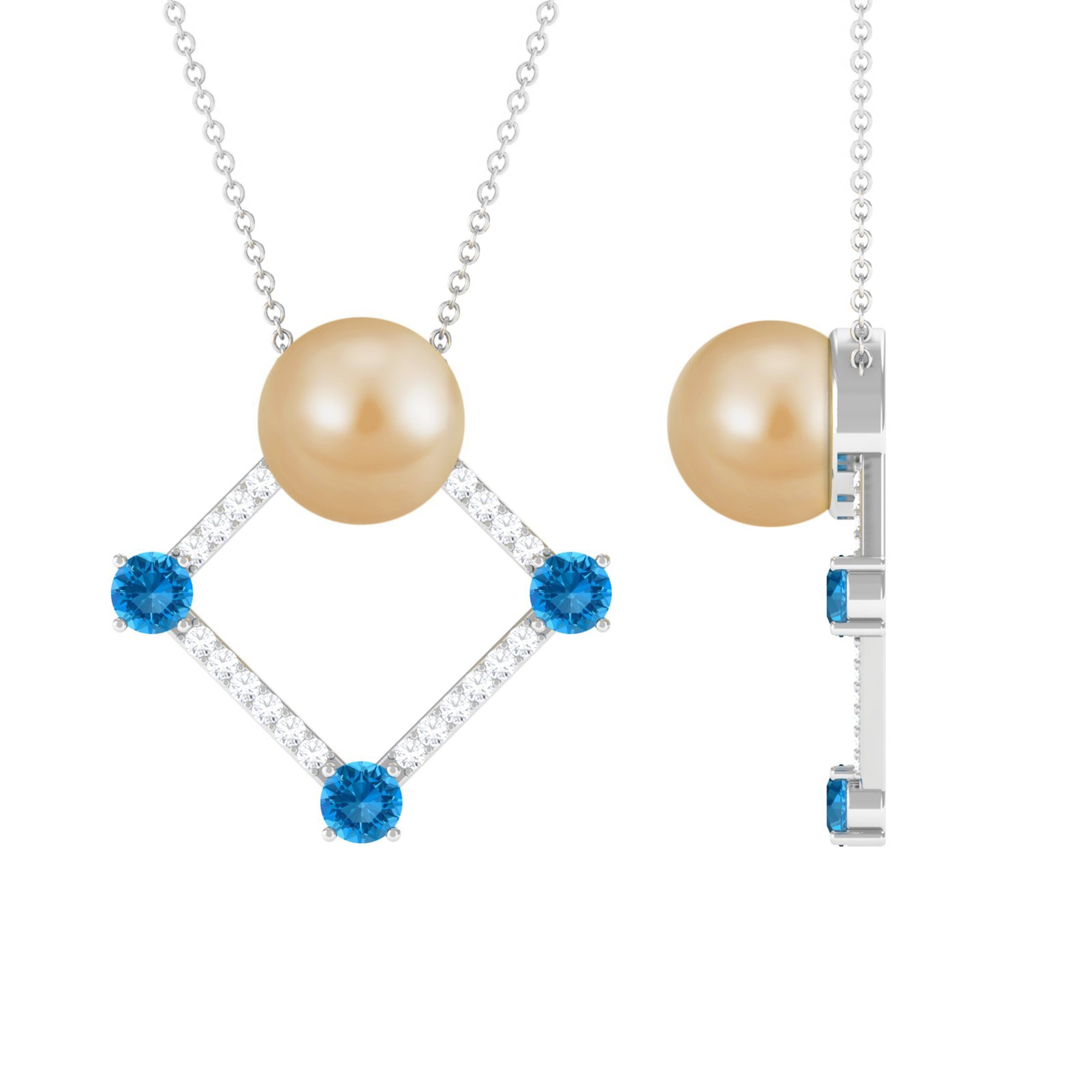 Arisha Jewels-Golden South Sea Pearl Contemporary Necklace with Blue Topaz