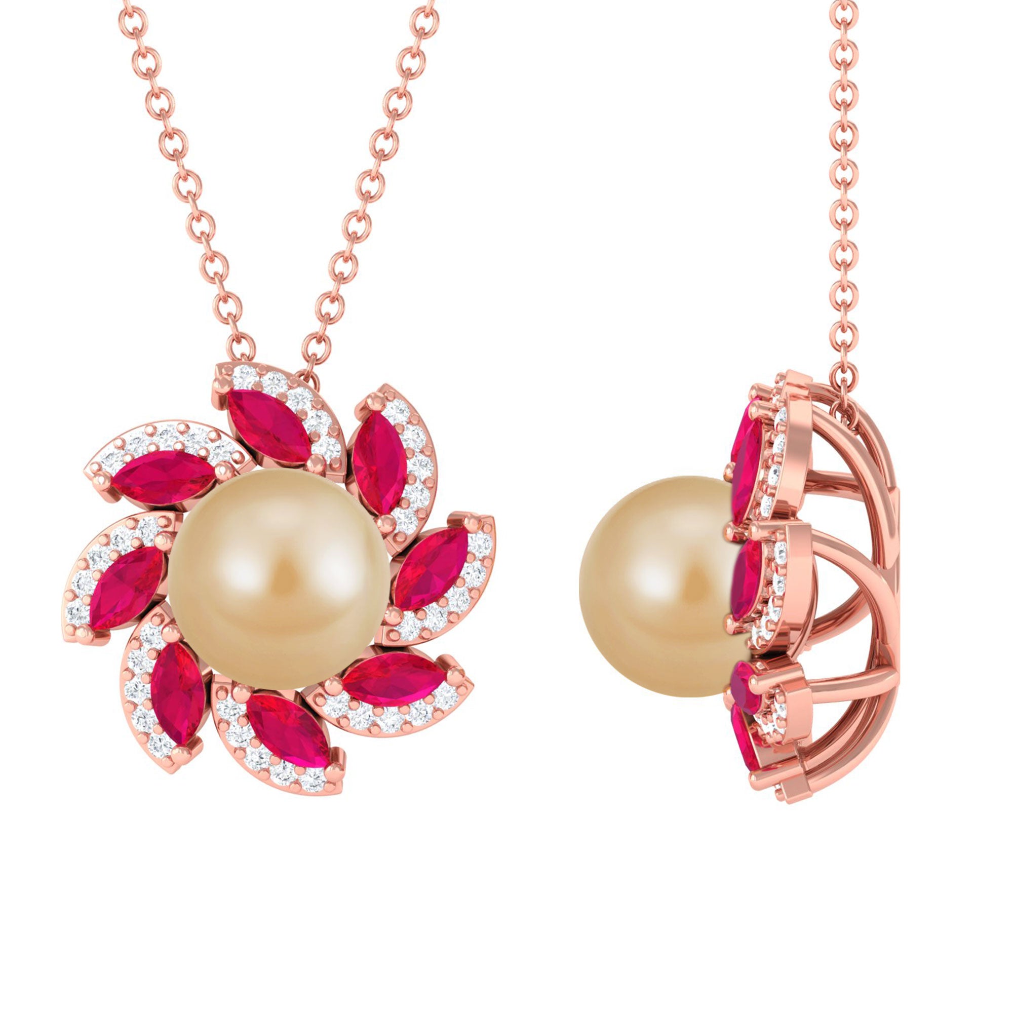 Arisha Jewels-Nature Inspired South Sea Pearl Flower Pendant with Ruby