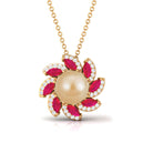 Arisha Jewels-Nature Inspired South Sea Pearl Flower Pendant with Ruby