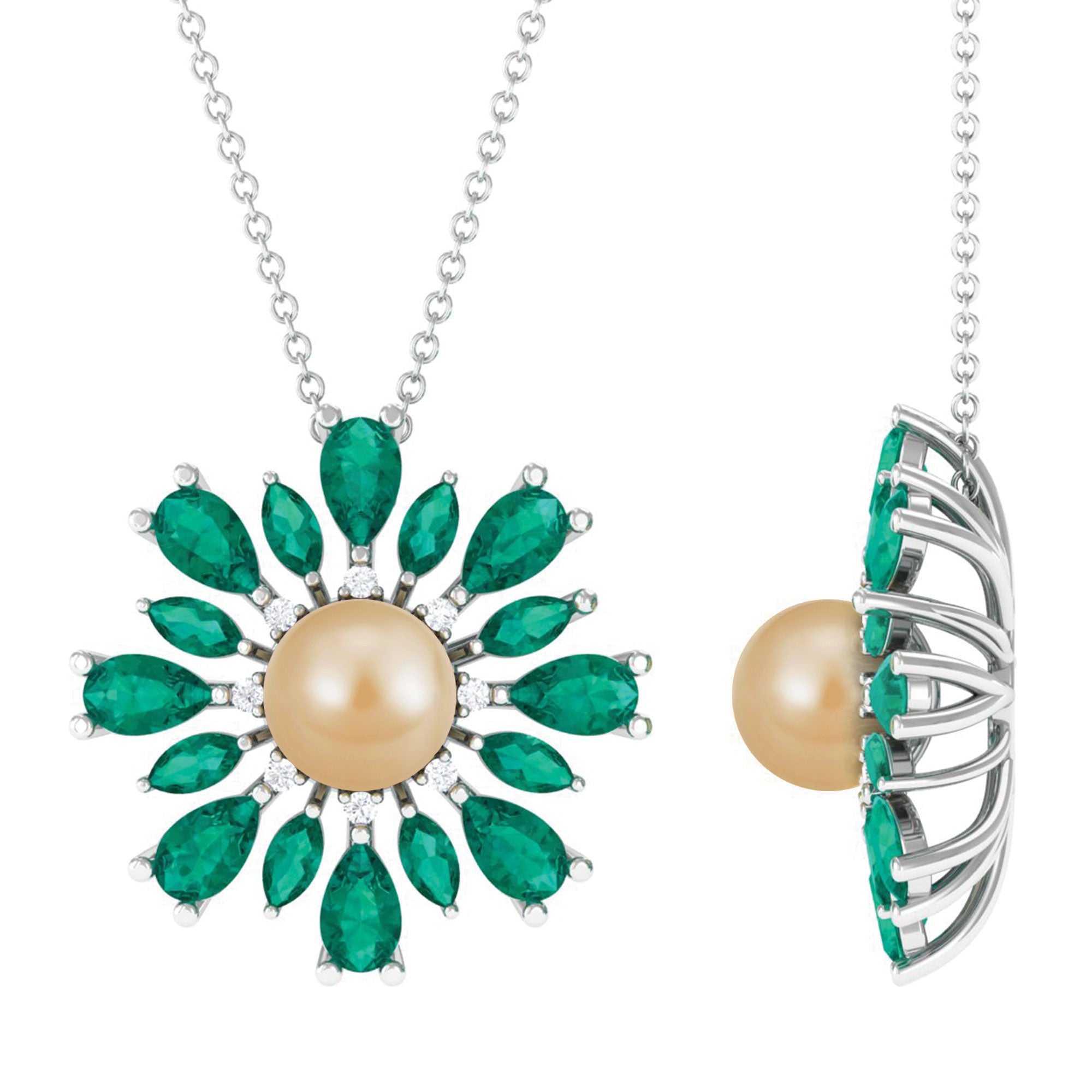 Arisha Jewels-Golden South Sea Pearl Cocktail Pendant Necklace with Emerald