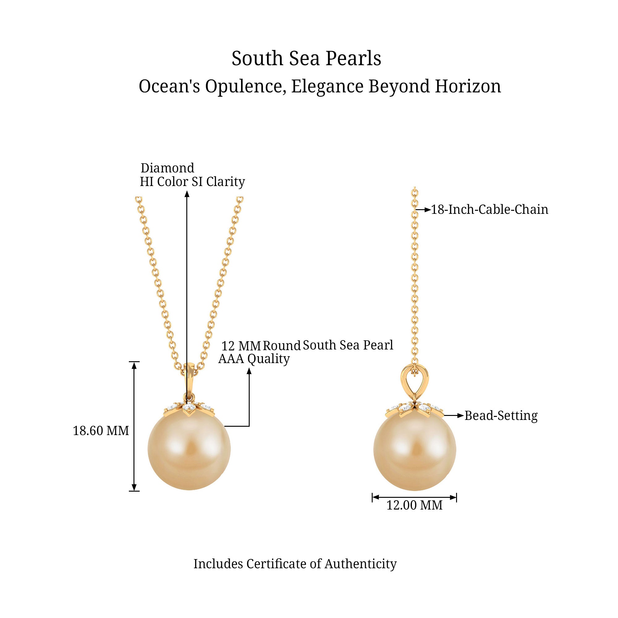 Arisha Jewels-12 MM Round South Sea Pearl Drop Pendant Necklace