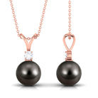 Arisha Jewels-Tahitian Black Pearl Solitaire Pendant Necklace with Diamond