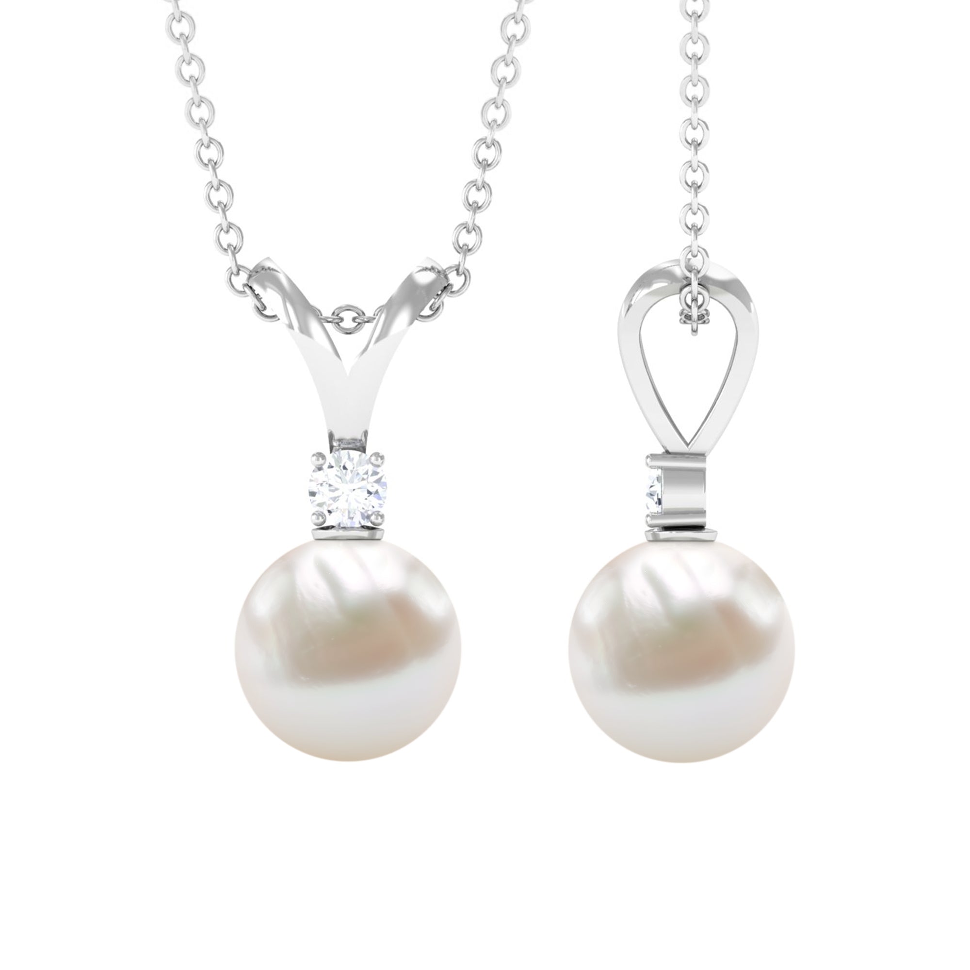 Arisha Jewels-Handpicked White Pearl Drop Pendant Necklace with Diamond