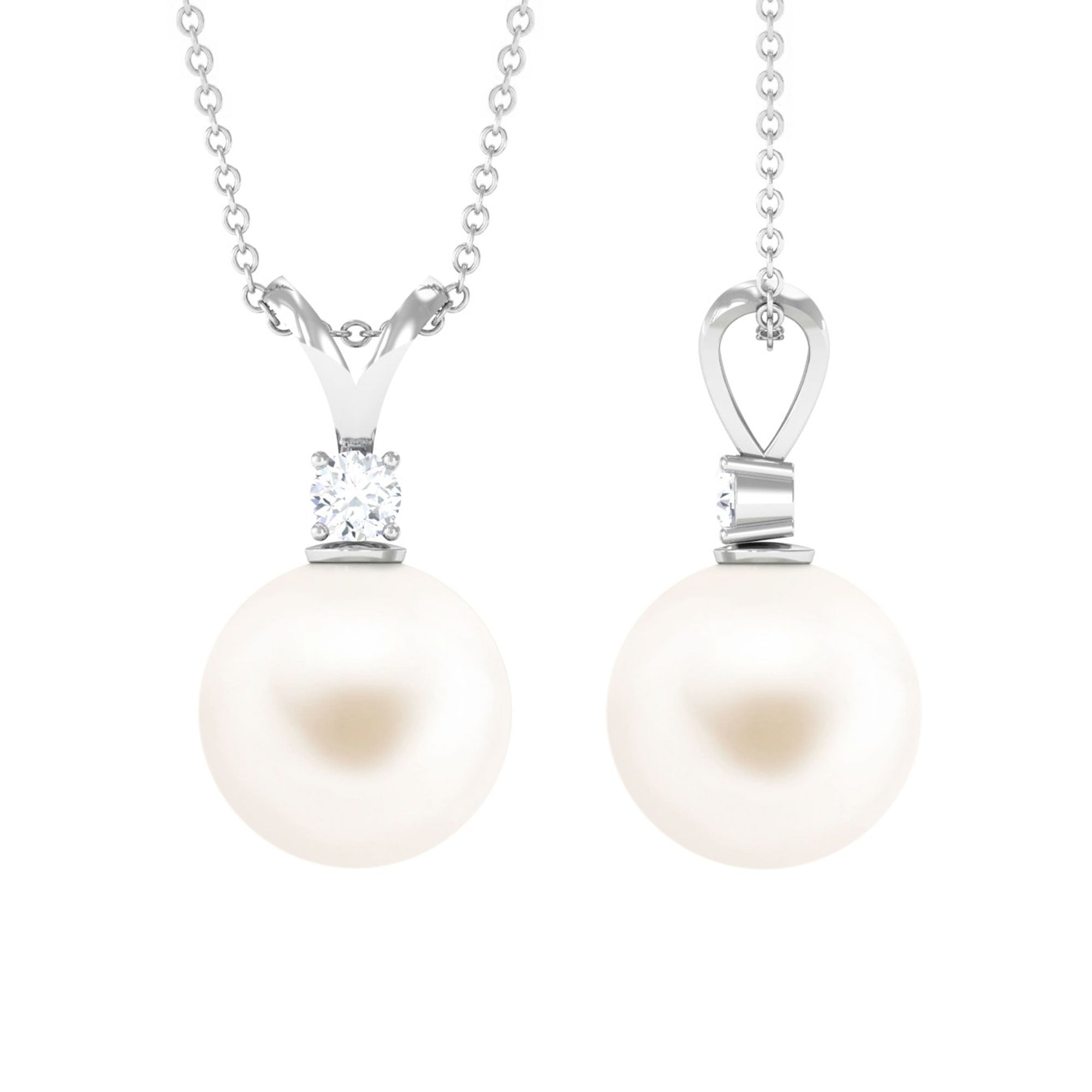 Arisha Jewels-Handpicked White Pearl Drop Pendant Necklace with Diamond