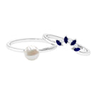 Arisha Jewels-White Pearl Solitaire Ring Set with Blue Sapphire and Diamond