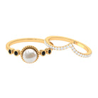 Arisha Jewels-Freshwater Pearl Bridal Ring Set of 2 with Black and White Diamond