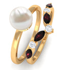 Arisha Jewels-Minimal Pearl Solitaire Ring Set with Garnet and Diamond