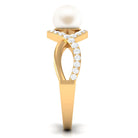 Arisha Jewels-White Pearl Crossover Engagement Ring with Diamond