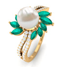 Arisha Jewels-Flower Inspired Freshwater Pearl Cocktail Ring with Emerald