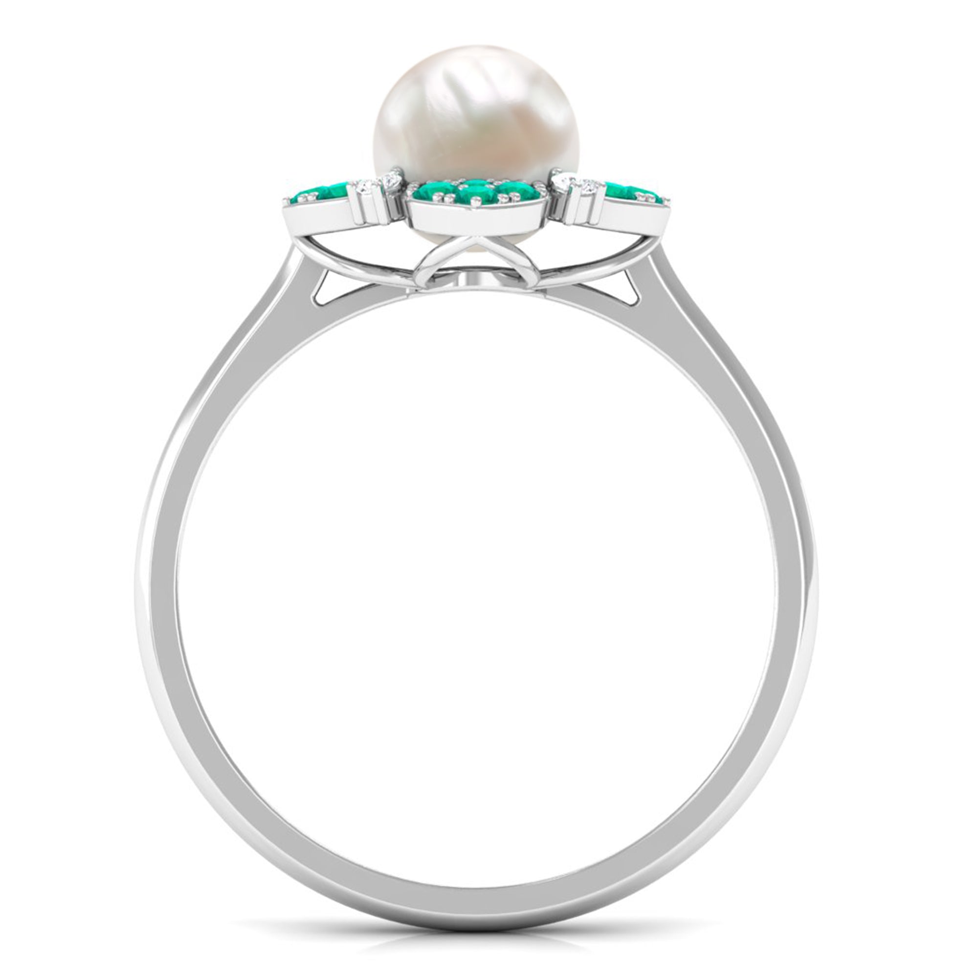 Arisha Jewels-Nature Inspired Freshwater Pearl Floral Ring with Emerald